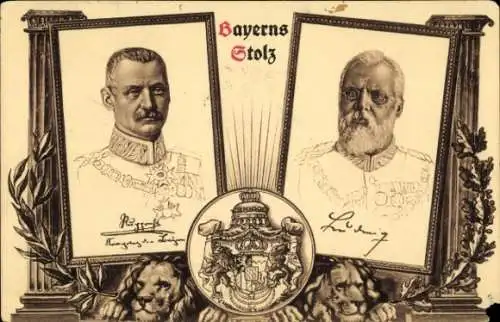 Wappen Ak Bayerns Stolz, Kronprinz Rupprecht, König Ludwig III.