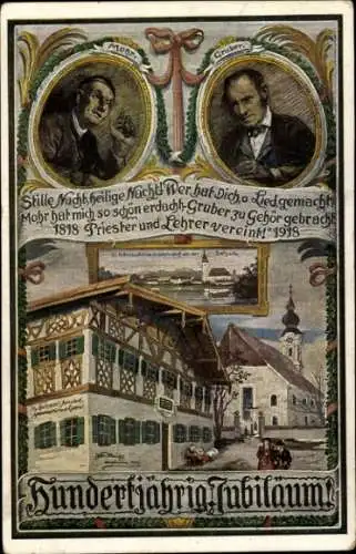 Künstler Ak Dichter Joseph Mohr, Komponist Franz Xaver Gruber, 100 Jahre Stille Nacht, heilige Nacht