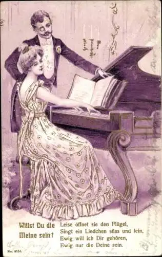 Präge Litho Ah laissons les réver.., Liebespaar,Klavier