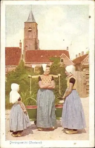 Ak Zeeland, Dorfidyll, Wasserträgerin, Tracht