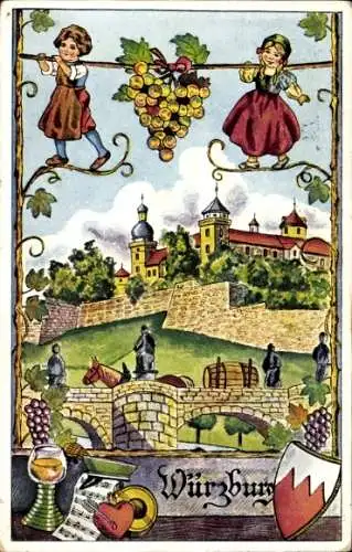 Ak Würzburg am Main Unterfranken, Stadtmauer, Weinrebe