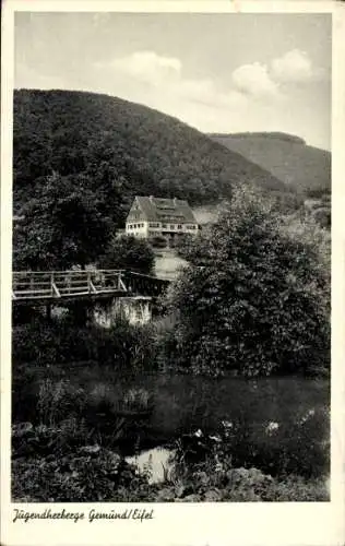 Ak Gemünd Schleiden in der Eifel, Jugendherberge, Fluss, Holzbrücke