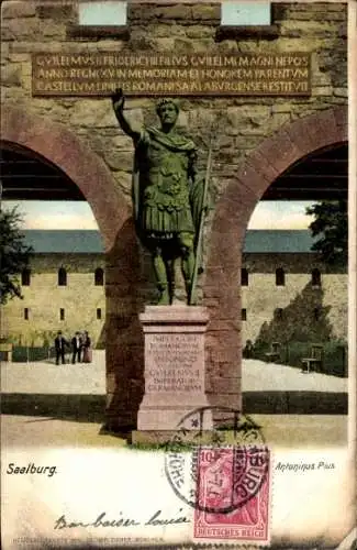 Ak Bad Homburg v.d.H., Römerkastell Saalburg, Statue von Antoninus Pius