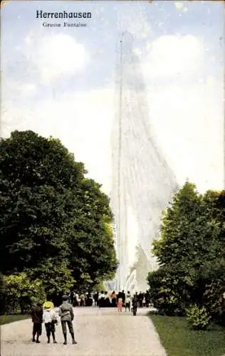Ak Herrenhausen Hannover in Niedersachsen, Grosse Fontaine, Menschenmenge, Bäume, Parkansicht