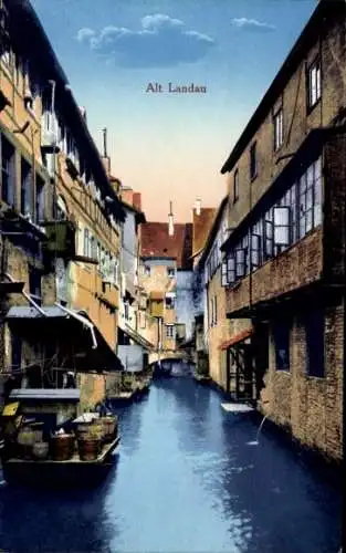Ak Landau in der Pfalz, Altstadt, Häuser am Wasser