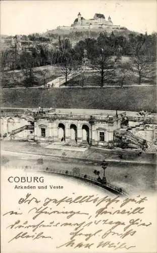 Ak Coburg in Oberfranken,  Arkaden und Veste, historische Architektur, Landschaft