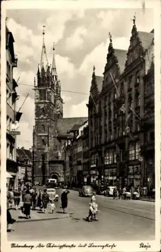 Ak Nürnberg in Mittelfranken, Albrecht Dürer Haus, St. Lorenz Kirche, Rönigstraße, historische...