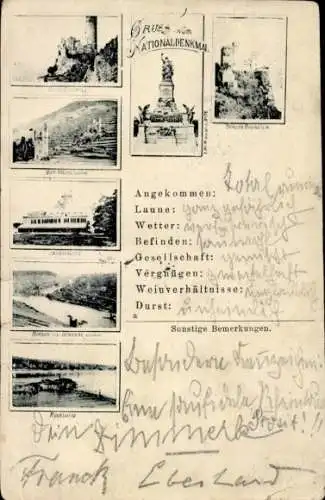 Ak Rüdesheim am Rhein, Niederwald Nationaldenkmal, Burgen am Rhein