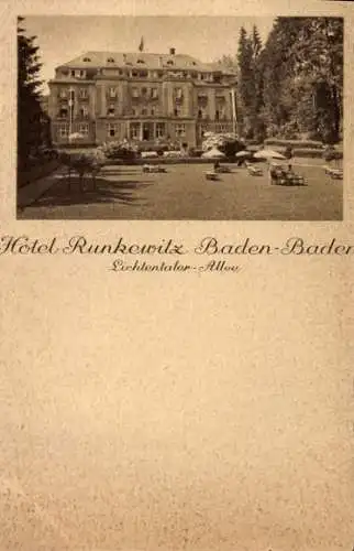 Ak Baden Baden am Schwarzwald, Hotel Runkewitz, Lichtentaler Allee