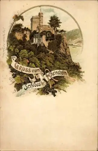 Litho Trechtingshausen am Rhein, Burg Rheinstein, Schloss