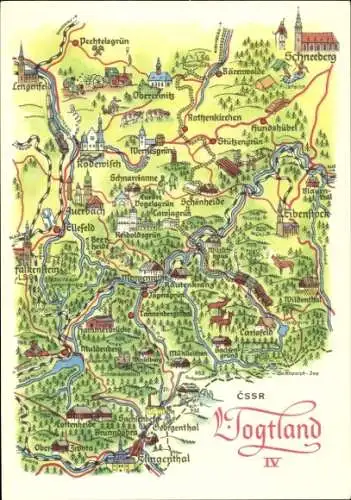 Landkarten Ak Vogtland, Schneeberg, Rodewisch, Falkenstein, CSSR