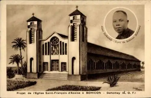 Künstler Ak Bohicon Dahomey Benin, Abbe Durand, Eglise Saint Francois d&#39;Asisse