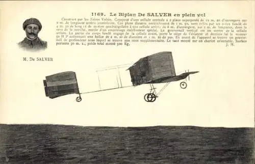 CPA Le Biplan De Salver en plein vol, Construit par les Frères Voisin, Flugzeug