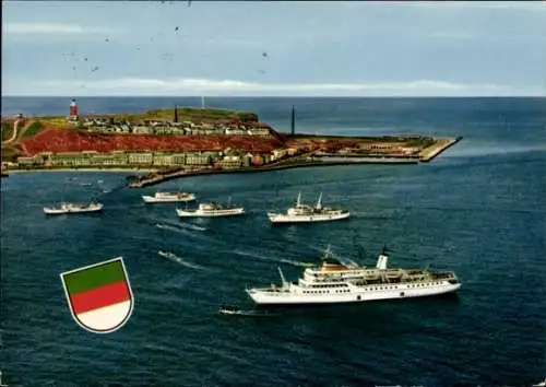 Ak Nordseeinsel Helgoland, Gesamtansicht, Seebäderschiffe, Wappen