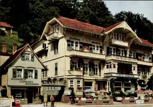 Ak Bad Herrenalb im Schwarzwald, Cafe Restaurant Harter, Süsswaren Feinkost Rauchwaren