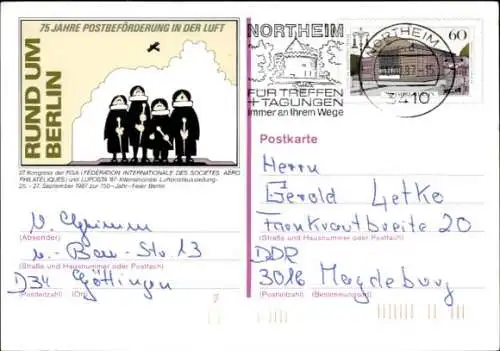 Ak Northeim in Niedersachsen, 75 Jahre Luftpost,  Rund um Berlin, Philatelik, 27 Kongress
