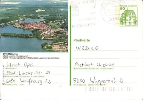 Ak Mölln in Lauenburg, Panorama, Fliegeraufnahme