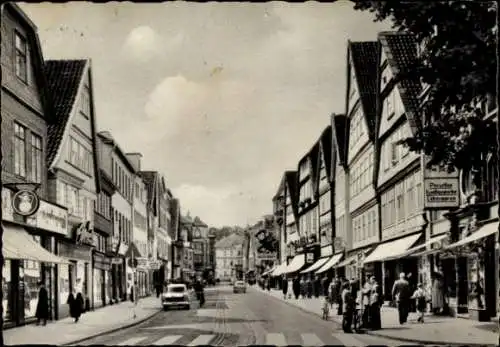 Ak Detmold am Teutoburger Wald, Lange Straße,  Gebäude, Geschäfte, Menschen, Autos