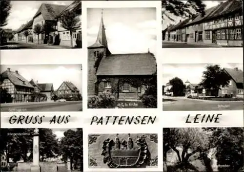 Ak Pattensen an der Leine, Ev. Kirche, Kriegerdenkmal, Schulstr., Götting