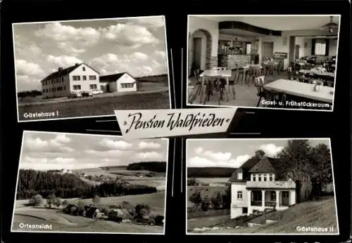 Ak Oberbrumberg Helmbrechts Bayern, Pension Waldfrieden, Gästehaus I u. II, Gastraum, Ortsansicht