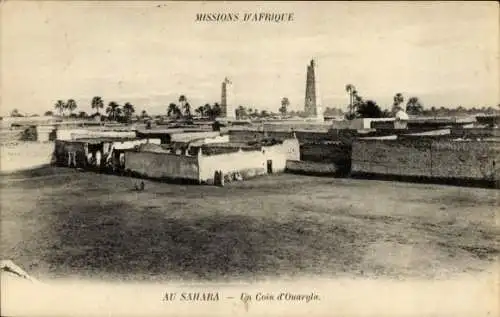 Ak Ouargla Algerien, Missions d'Afrique, Sahara, Ansichten von Gebäuden, Palmen