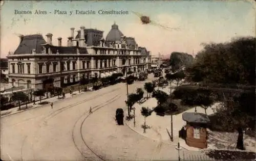 Ak Buenos Aires Argentinien,   Gebäude, Plaza, Estación Constitución, Straßenansicht