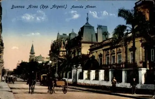 Ak Recoleta Buenos Aires Argentinien, Avenida Alvear,  Gebäude, Pferdekutsche, Bäume