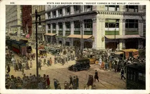 Ak Chicago Illinois USA, State und Madison Streets, 'busyiest corner in the world', geschäftiger 