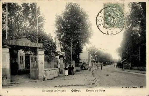 Ak Olivet Loiret, Entrée du Pont, Café, Restaurant