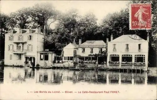 Ak Olivet Loiret, Le Café Restaurant Paul Forêt, Les Bords du Loiret