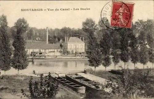 Ak Montargis Loiret,  Kanalansicht, Docks, Wasserwege, Natur, Bäume