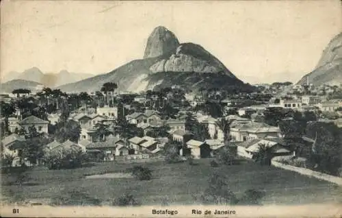 Ak Botafogo Rio de Janeiro Brasilien, Panorama von Botafogo, Berg Pão de Açúcar, Häuser, Bäume