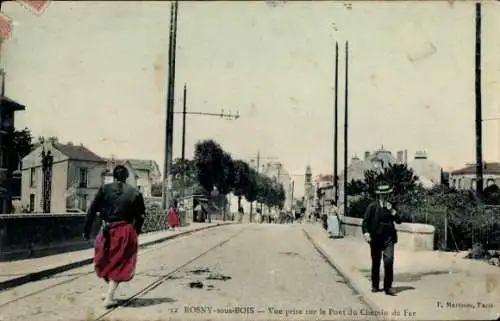 Ak Rosny sous Bois Seine Saint Denis, Vue prise sur le Pont du Chemin de Fer