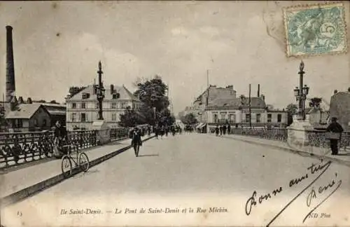Ak Ile Saint Denis Seine Saint Denis, Brücke, Straßenansicht,  Gebäude, Radfahrer, Leute