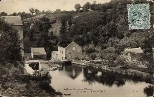 Ak Auray Morbihan, Flusslandschaft, Gebäude, Bäume, Poststempel, alte 