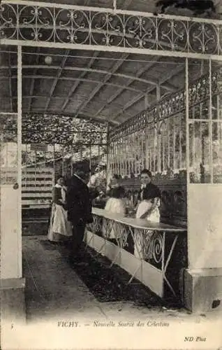 Ak Vichy Allier, Neue Quelle der Célestins, Menschen im Pavillon,  