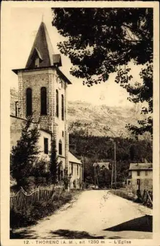 Ak Thorenc Andon Alpes Maritimes, Kirche, Berge, Straße, Schwarz-Weiß
