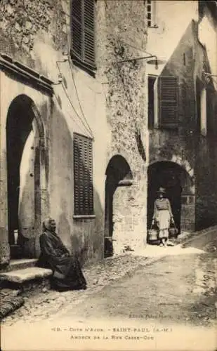 Ak Saint Paul du Var Alpes Maritimes, Rue Casse-Cou