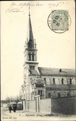 Ak Alfortville Val de Marne, Kirche mit Turm, Schwarz-Weiß-Bild, Zeitraum um 1905