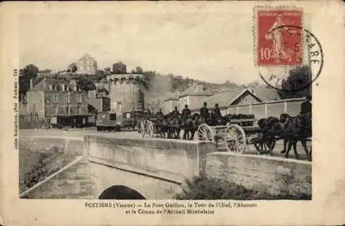 Ak Poitiers Vienne, Pferdewagen, Brücke, Gebäude, Landschaft, Poststempel, französische Republik