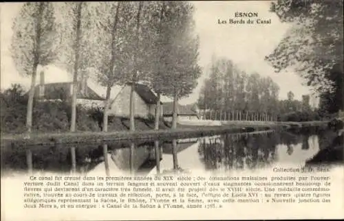 Ak Esnon Yonne, Blick auf den Kanal, Bäume und Gebäude am Wasser,  Informationen
