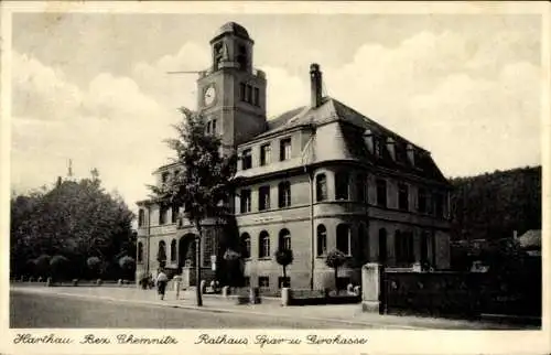 Ak Harthau Chemnitz, Rathaus, Spar- und Girokasse