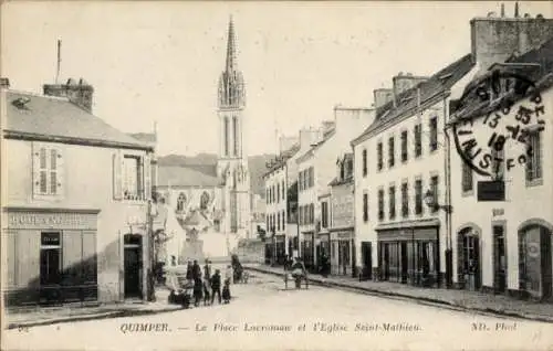 Ak Quimper Finistère, Locroman Platz und Saint-Mathieu-Kirche