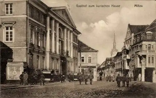 Ak Jelgava Mitau Lettland, Gasthof zum kurischen Hause, Straßenansicht,  Architektur