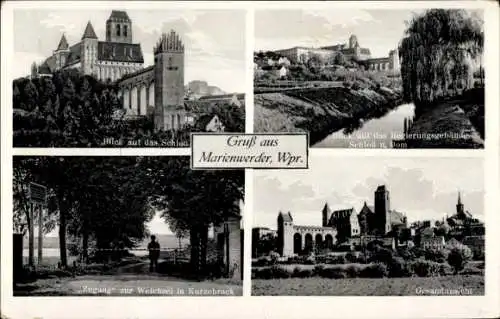 Ak Marienwerder in Brandenburg, Verschiedene Ansichten, Schloss, Regierungsgebäude, Zugang zur We