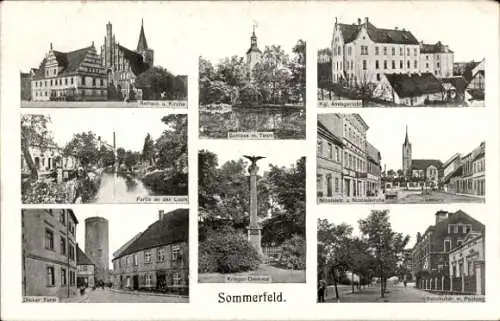 Ak Lubsko Sommerfeld Ostbrandenburg, Rathaus, Kirche, Schloss, Amtsgericht, Nicolaistr., Bahnhofstr.