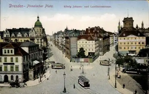 Ak Dresden Altstadt, Pirnaischer Platz, König Johann- und Landhausstraße, Straßenbahn, Kreuzung