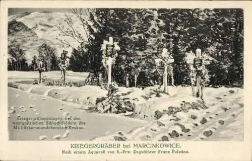 Ak Märzdorf Marcinkowice Niederschlesien, Kriegergräber, Westgalizien, I. WK