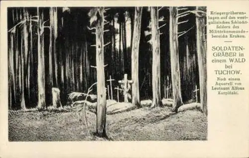 Ak Tuchow Polen, Soldatengräber im Wald