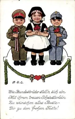 Künstler Ak Engelhard, P.O.E., Die Bundesbrüder stelln sich ein, Soldaten, Sanitäterin